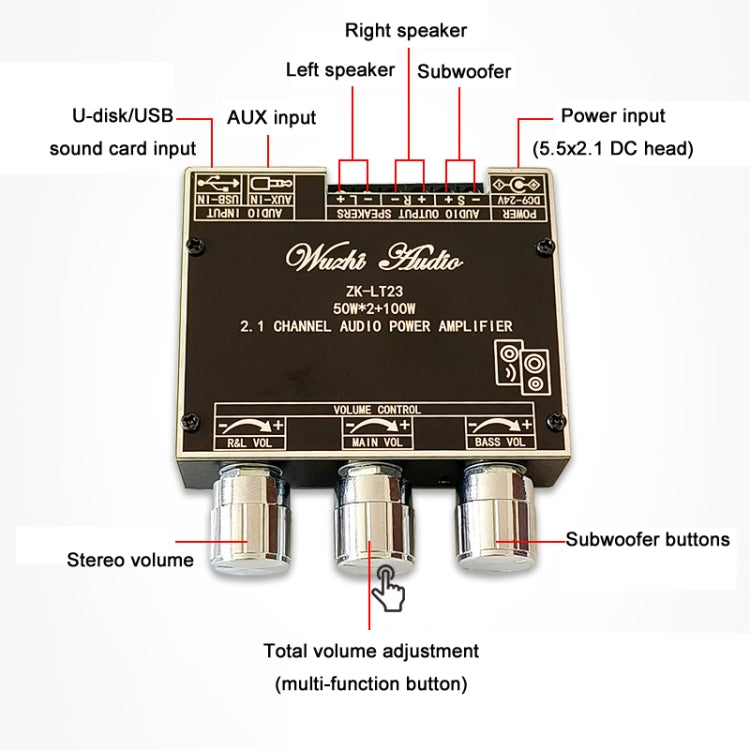 Módulo amplificador receptor de audio Bluetooth TWS de 2.1 canales con subwoofer, LT22 15W+30W, LT23 50W+100W