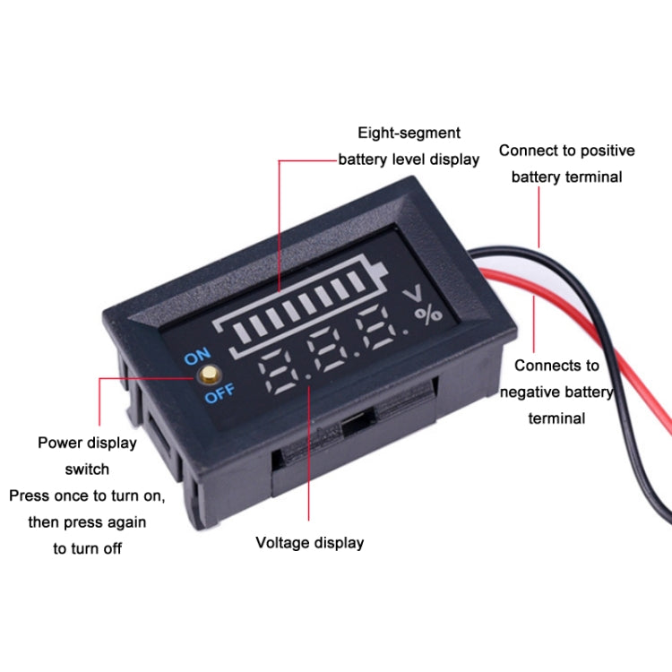 Interruptor de visualización del medidor de potencia de voltaje de la batería de litio del coche eléctrico, 6-30V, 7-100V