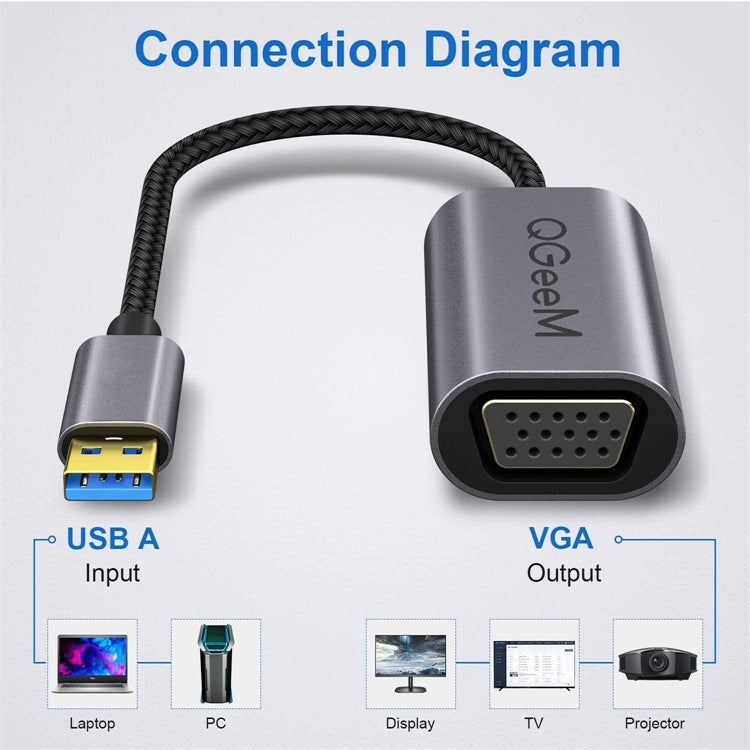 QGeeM QG-UA07-A USB 3.0 a VGA Convertidor de video de múltiples pantallas de transferencia de alta velocidad, USB 3.0 to VGA