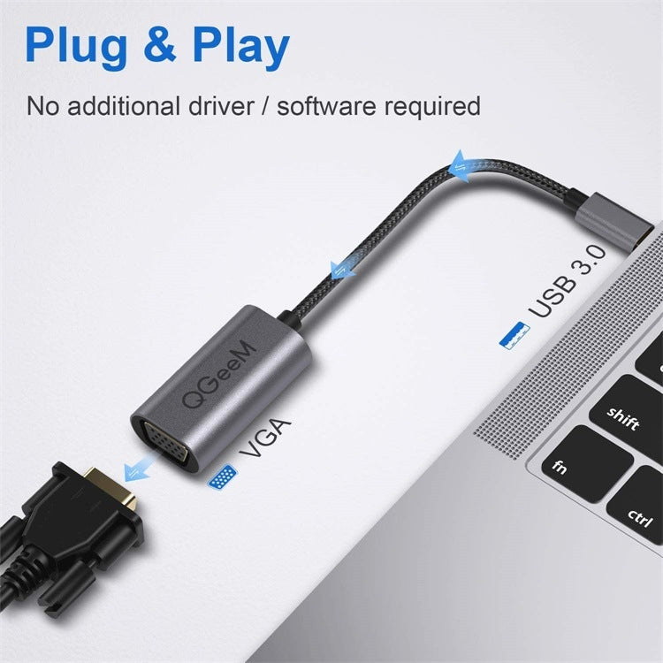 QGeeM QG-UA07-A USB 3.0 a VGA Convertidor de video de múltiples pantallas de transferencia de alta velocidad, USB 3.0 to VGA