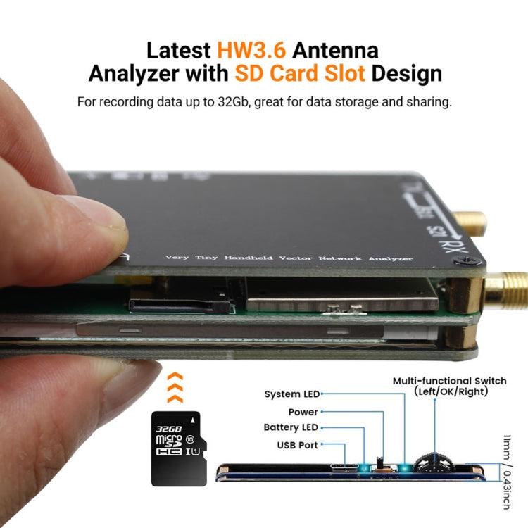 NANOVNA-H versión mejorada 2,8 pulgadas TFT 50Khz-1,5 Ghz Analizador de antena de red vectorial MF HF VHF UHF con tarjeta SD, 2.8 Inch