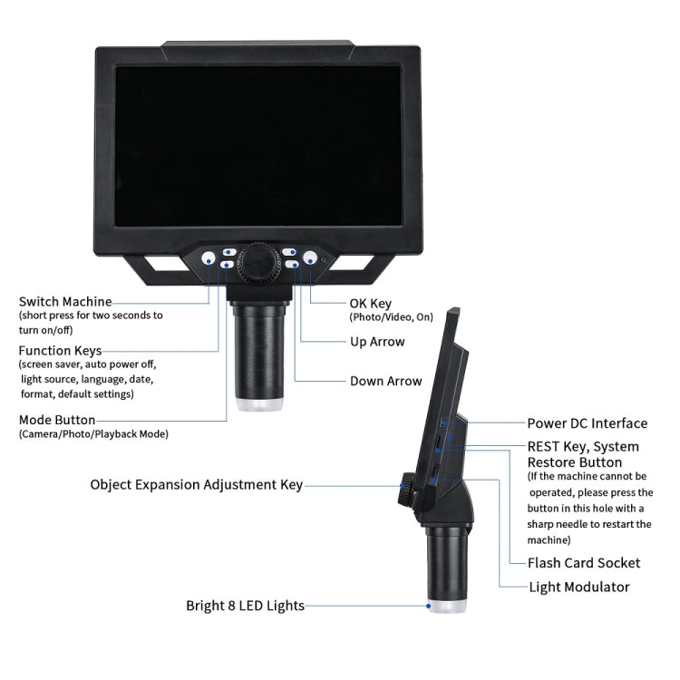G1600 1-1600X Aumento Microscopio electrónico de 9 pulgadas, estilo:, Without Battery US Plug, Without Battery EU Plug, Without Battery UK Plug, Without Battery AU Plug, With Battery US Plug, With Battery EU Plug, With Battery UK Plug                  ...