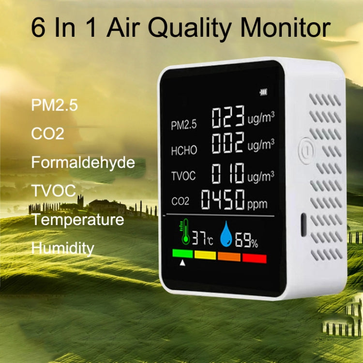 ZN-2COWT 6 en 1 PM2.5 Sensor infrarrojo CO2 Formaldehído TVOC Detector de temperatura y humedad, 6 In 1 Infrared/Semiconductor