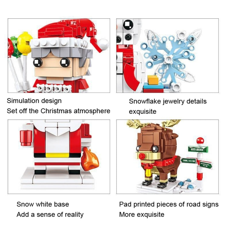 Juguete de rompecabezas de partículas pequeñas de bloques de construcción de tema navideño, 10089A Christmas Grandma, 10089B Christmas Snowman, 10089C Christmas Elk, 10089D Santa Claus