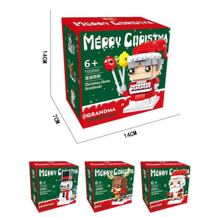 Juguete de rompecabezas de partículas pequeñas de bloques de construcción de tema navideño, 10089A Christmas Grandma, 10089B Christmas Snowman, 10089C Christmas Elk, 10089D Santa Claus