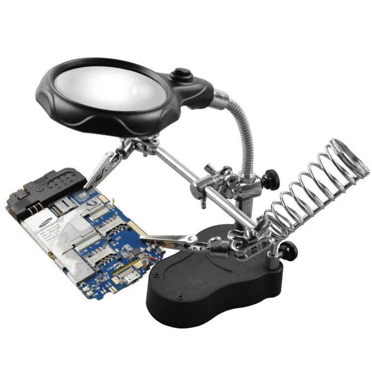 16126-A 3.5X/12X Soporte de luz LED tipo lupa de reparación de relojes con clip auxiliar, 16126-A