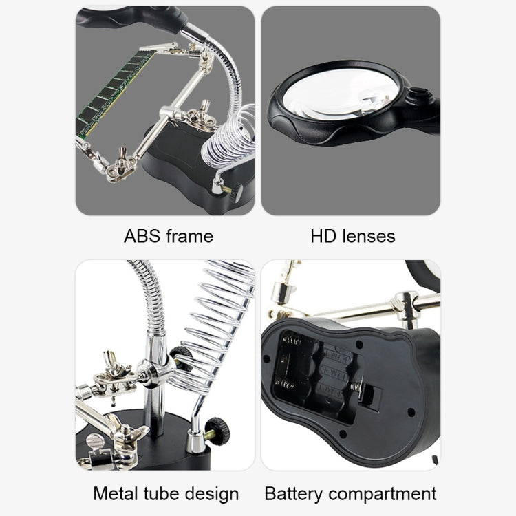16126-A 3.5X/12X Soporte de luz LED tipo lupa de reparación de relojes con clip auxiliar, 16126-A