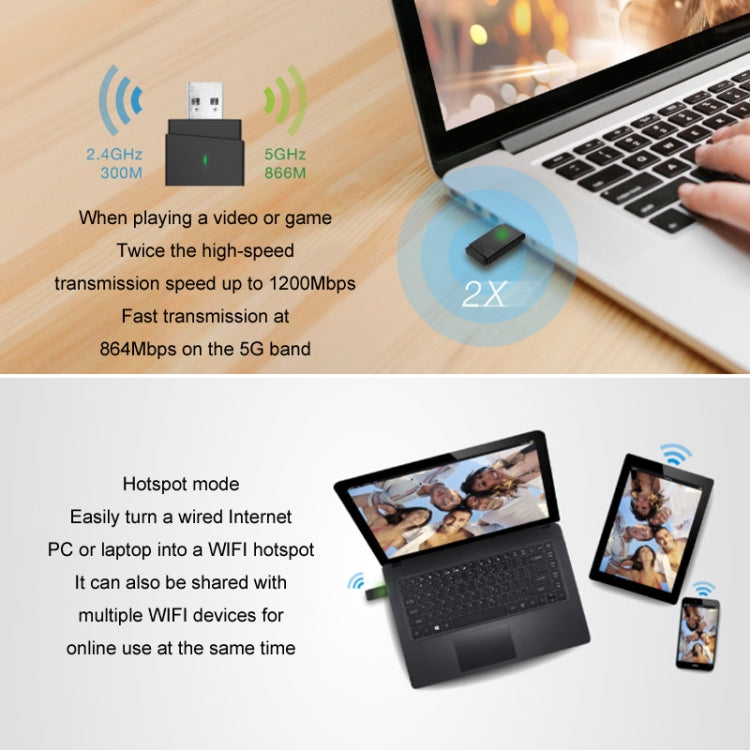 BT5.0 AC1200M Dual Band 2.4G+5.8G USB3.0 Tarjeta de red inalámbrica Gigabit, AC1200M USB3.0
