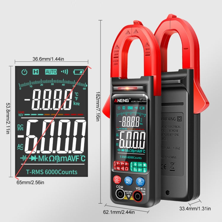 Multímetro inteligente completamente automático con abrazadera multifunción de pantalla grande ANENG, ST211 Red, ST211 Black, ST212 Red DC Current, ST212 Black DC Current