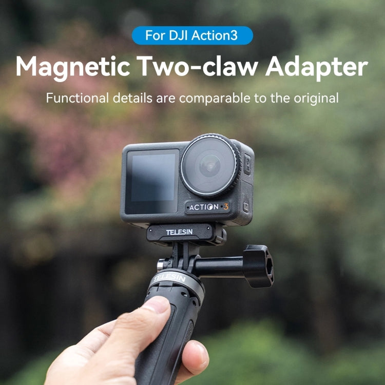 Para DJI OSMO Action 3 TELESIN Adaptador magnético de dos garras Accesorios de cámara de acción, Magnetic Two Claw Adapter