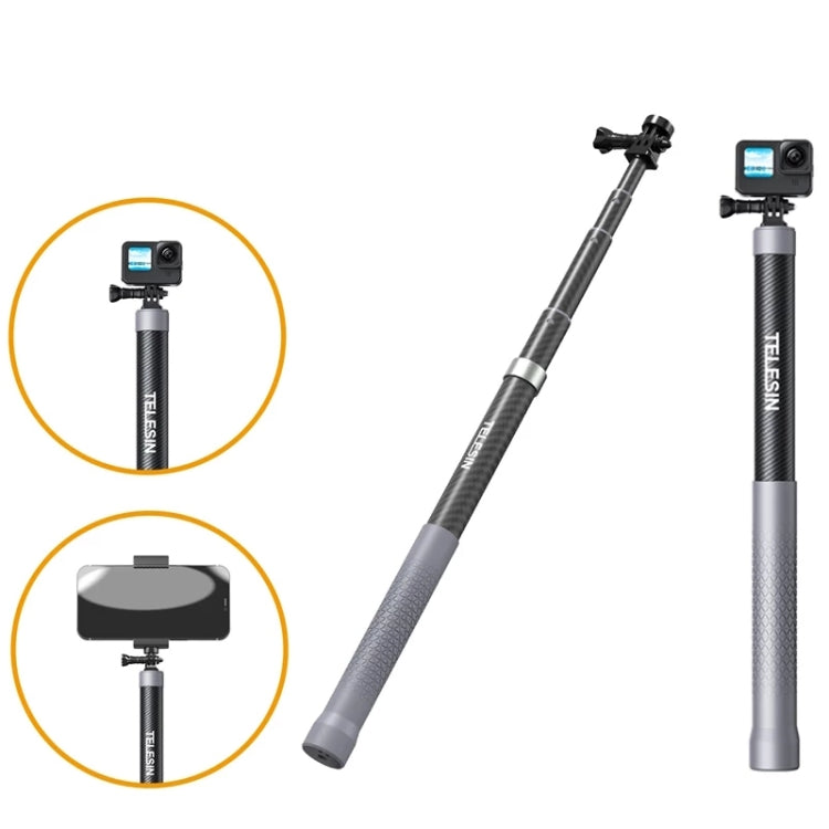 TELESIN 1.2m Fibra de carbono Monopod Selfie Stick con tornillo 1/4 para cámaras de acción, 1.2m