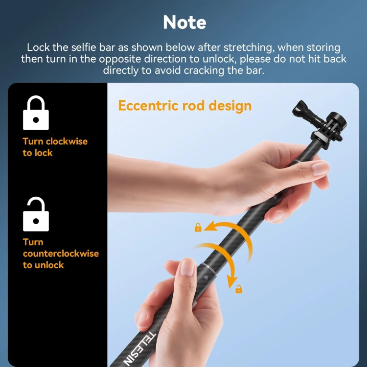 TELESIN 1.2m Fibra de carbono Monopod Selfie Stick con tornillo 1/4 para cámaras de acción, 1.2m