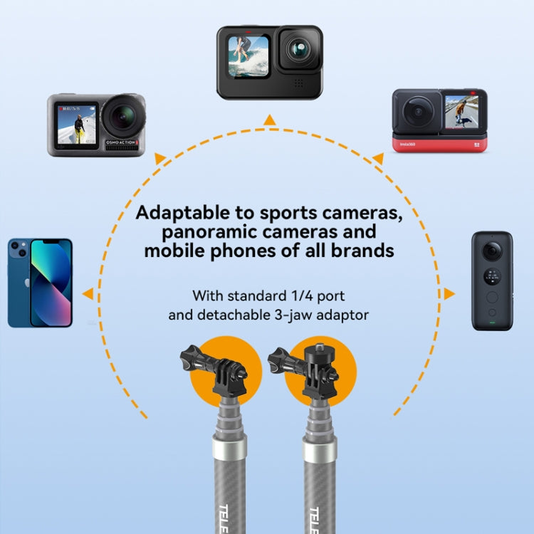 TELESIN 1.2m Fibra de carbono Monopod Selfie Stick con tornillo 1/4 para cámaras de acción, 1.2m