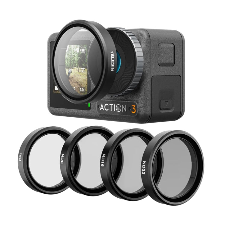 Para DJI OSMO Action 3 TELESIN ND CPL Juego de filtros Lente de marco de aleación de aluminio, CPL+ND8/16/32