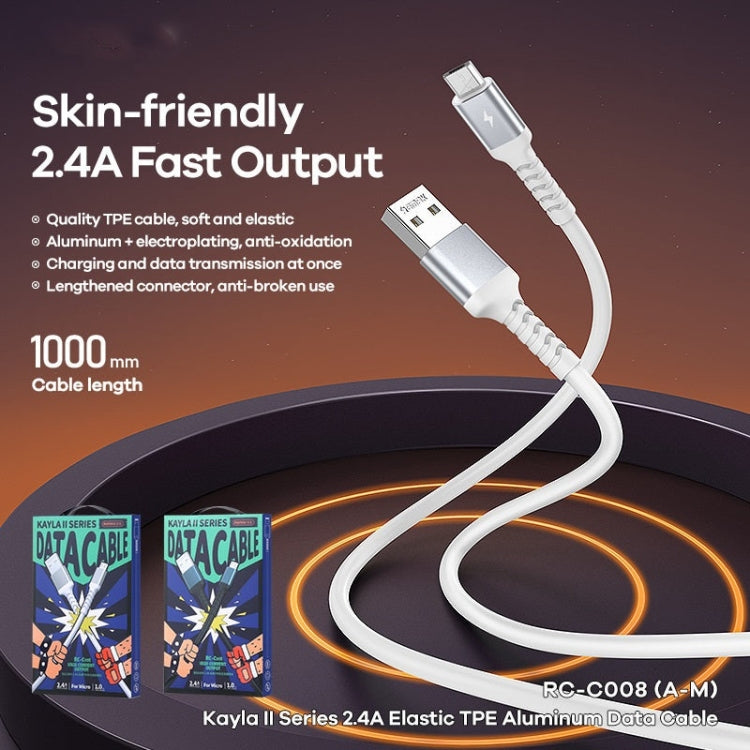 REMAX RC-C008 2.4A TPE Cable de datos anti-rotura suave, longitud 1 m, USB To Micro USB, USB To 8 Pin, USB To  USB-C/Type-C