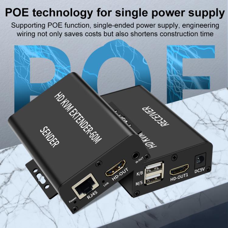 BW-HKE60A HDMI 60m KVM con extensor USB compatible con fuente de alimentación de extremo único POE con enchufe de EE. UU., BW-HKE60A