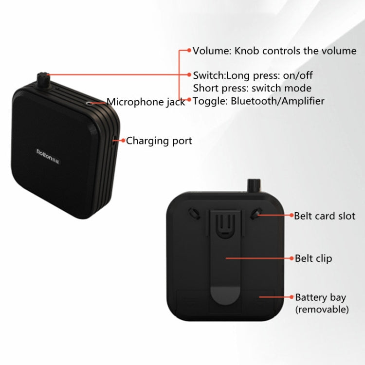 Rolton K600 7.4V Bluetooth Altavoz de audio inalámbrico Megáfono Amplificador de voz con transmisor, With Transmitter