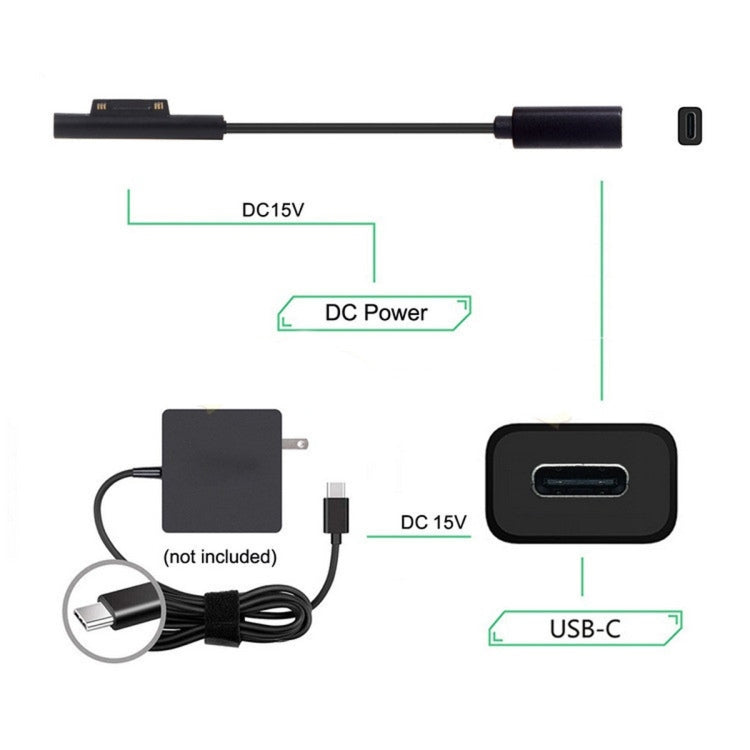 Cable de carga de alimentación de tableta de sembradora rotativa madre tipo C/USB-C para Microsoft Surface Pro 5/6, for Microsoft Surface Pro 5 / 6