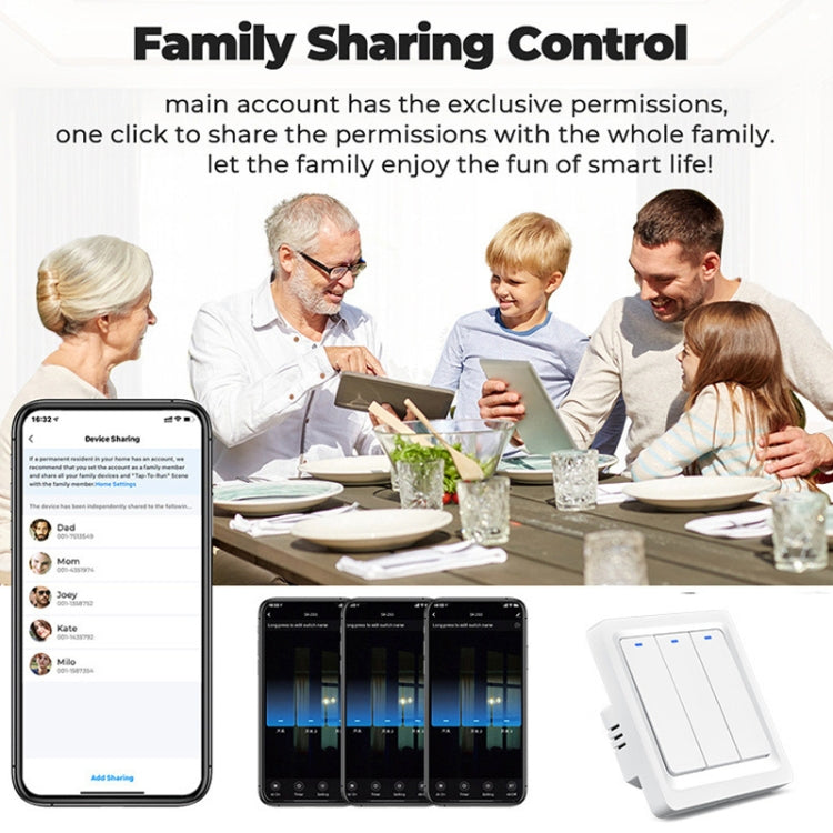 Tuya ZigBee Smart Single-fire Zero-fire Sharing Switch Control de teléfono Panel de voz Enchufe de la UE, especificaciones:, 1 Button, 2 Buttons, 3 Buttons