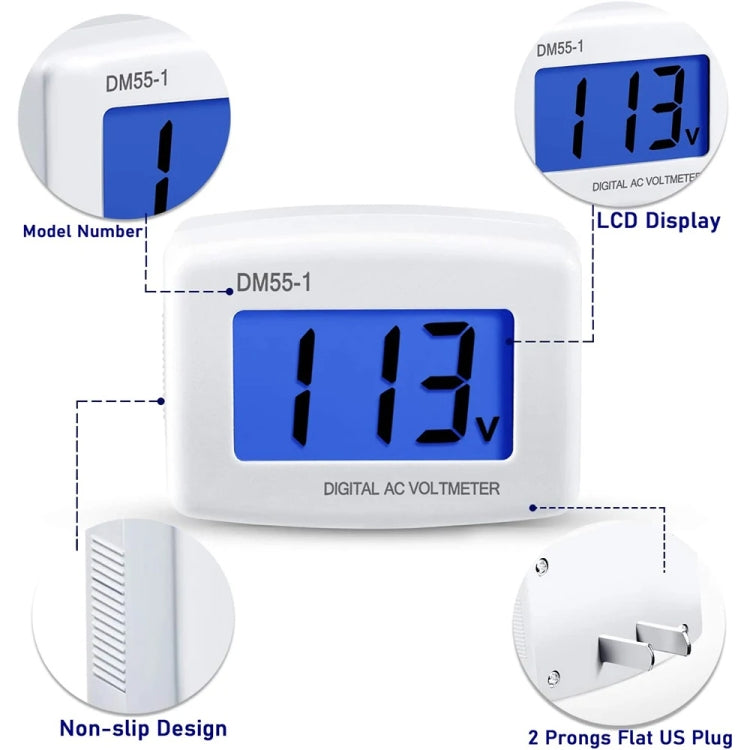 DM55-1 AC 110V- 220V LCD Digital Voltímetro Probador de voltaje Detector Medidor, DM55-1 US Plug, DM55-1 EU Plug
