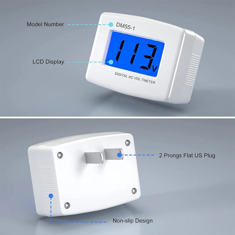 DM55-1 AC 110V- 220V LCD Digital Voltímetro Probador de voltaje Detector Medidor, DM55-1 US Plug, DM55-1 EU Plug