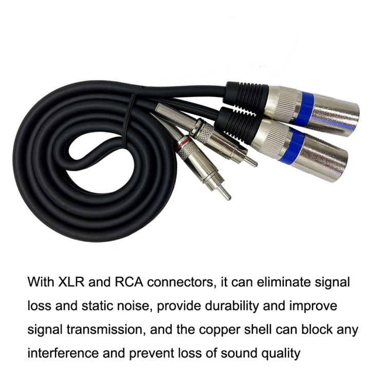 2RCA macho 2XLR Caron macho altavoz Audio Balance Cable, longitud:, 0.5m, 1m, 1.5m, 2m, 3m, 5m, 10m, 20m