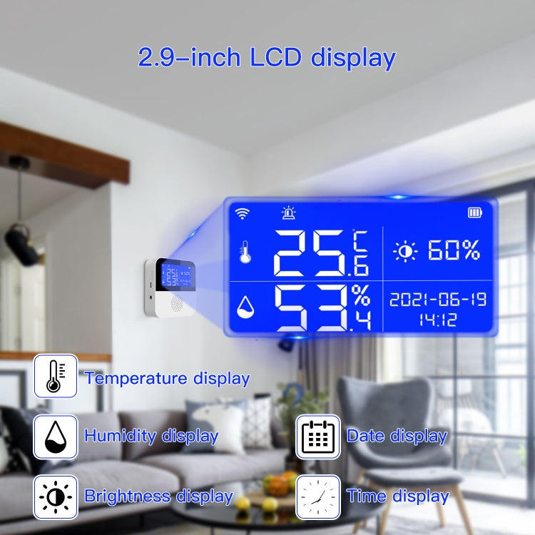Sensor de temperatura y humedad WIFI Tuya con pantalla LCD de 2,9 pulgadas, especificaciones:, Only Sensor, With Sensing Line