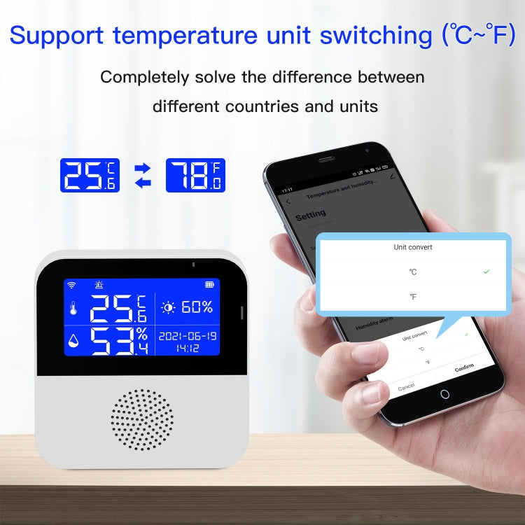 Sensor de temperatura y humedad WIFI Tuya con pantalla LCD de 2,9 pulgadas, especificaciones:, Only Sensor, With Sensing Line