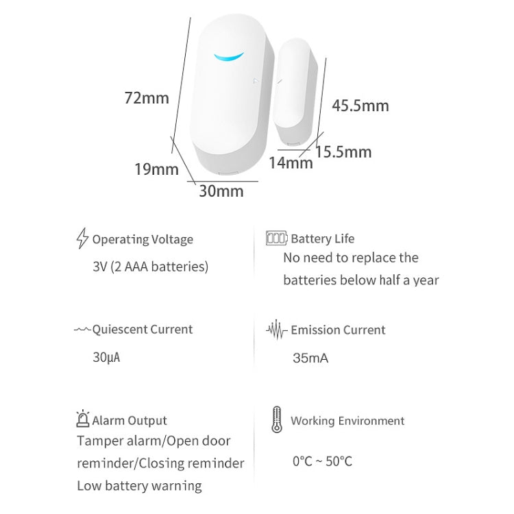 Sensor magnético de puerta WiFi Tuya, puertas de enlace inteligentes remotas, interruptor de Windows, alarma de recordatorio de aplicación antialarma, Tuya Door Magnetic Sensor