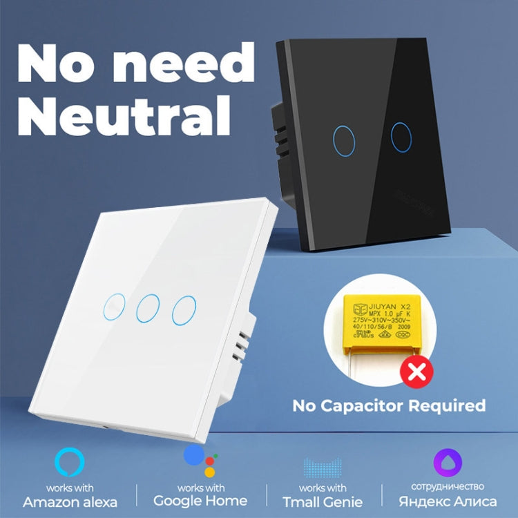 Tuya ZigBee Zero Firewire Touch Interruptor de control remoto de pared Control de luz Interruptor de voz Enchufe de la UE, estilo:, 1 Gang (White), 2 Gang (White), 3 Gang (White), 1 Gang (Black), 2 Gang (Black), 3 Gang (Black)