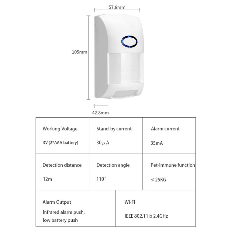 Tuya Smart App WiFi Alarma infrarroja Smart Home Cuerpo humano Detector infrarrojo PIR, Infrared Detector PIR