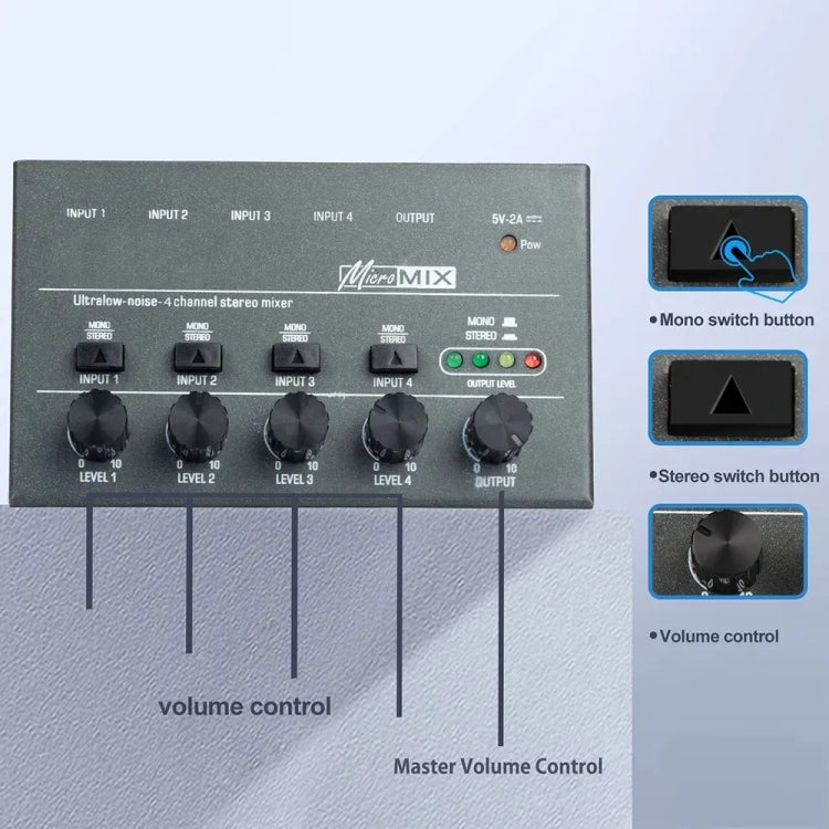 Con conmutación estéreo de un solo canal Mini señal Híbrido Pequeño audio, 4 Way mixer, 6 Way Mixer, 8 Way Mixer