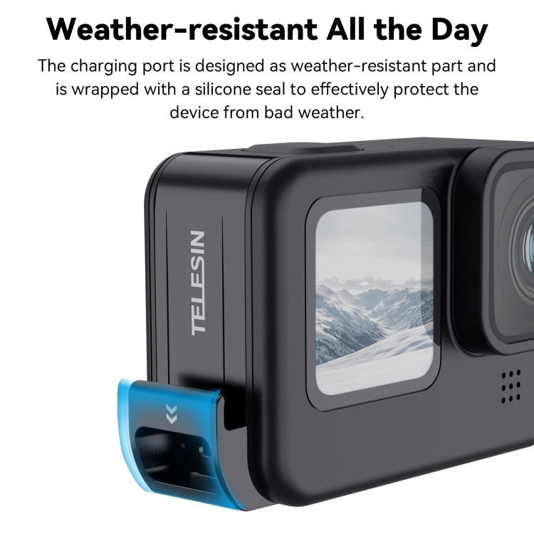 Para GoPro Hero11 Black / HERO10 Black /9 Black TELESIN Cubierta lateral impermeable Fácil puerto de carga extraíble, For GoPro Hero11 Black / HERO10 Black /9 Black