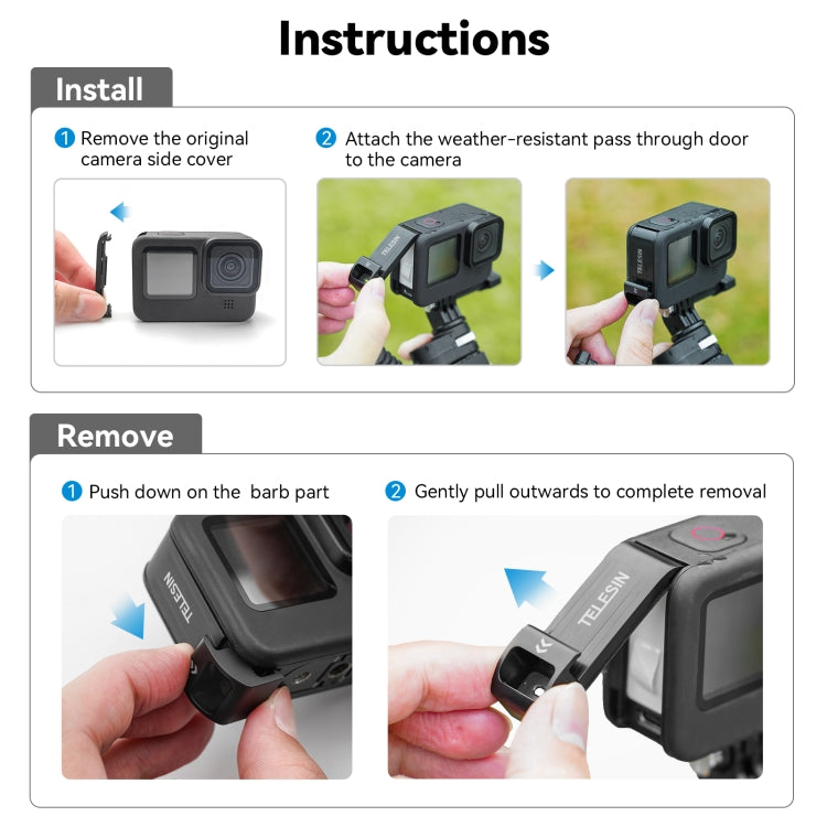 Para GoPro Hero11 Black / HERO10 Black /9 Black TELESIN Cubierta lateral impermeable Fácil puerto de carga extraíble, For GoPro Hero11 Black / HERO10 Black /9 Black