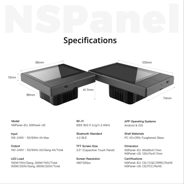 Sonoff NSPanel WiFi Escena inteligente Interruptor Termostato Temperatura Control todo en uno Pantalla táctil, EU Plug, US Plug