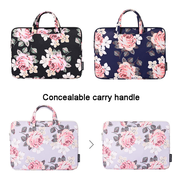 H40-B01 White Rose Pattern Laptop Case Bag Computer Liner Bag con asa, 12 Inch, 13 Inch, 14 Inch, 15 Inch