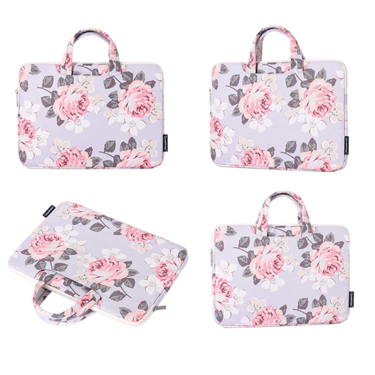 H40-B01 White Rose Pattern Laptop Case Bag Computer Liner Bag con asa, 12 Inch, 13 Inch, 14 Inch, 15 Inch