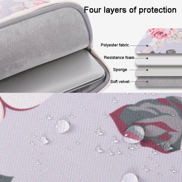 H40-B01 White Rose Pattern Laptop Case Bag Computer Liner Bag con asa, 12 Inch, 13 Inch, 14 Inch, 15 Inch