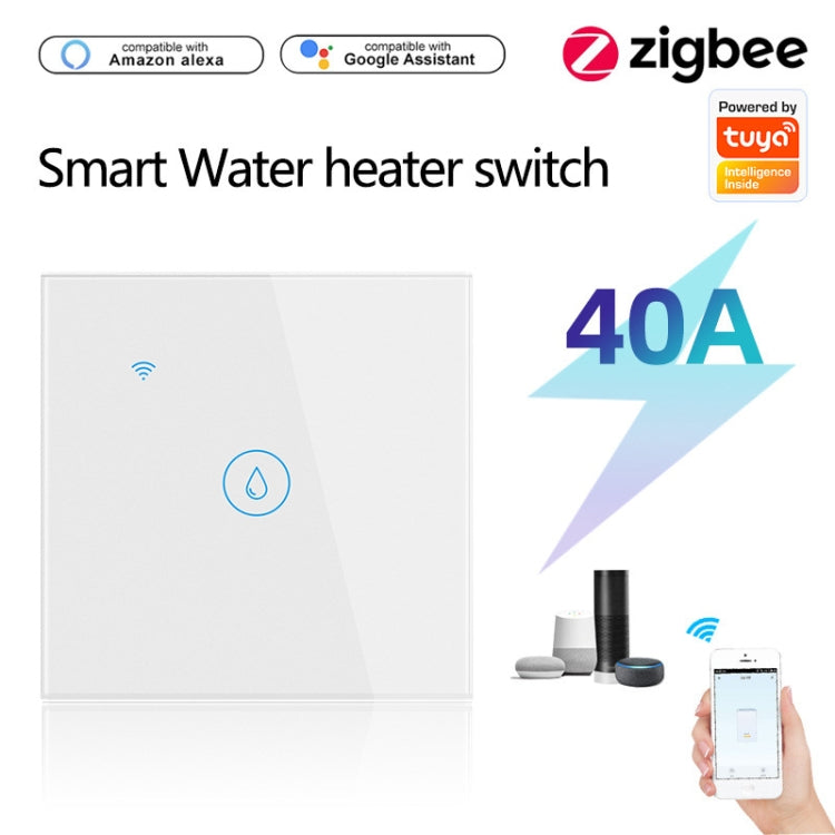 Tuya ZigBee 40A Calentador de agua inteligente de alta potencia Luz Aire acondicionado Interruptor Tiempo Control remoto por voz, ZigBee 40A White, ZigBee 40A Black