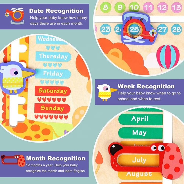 7 en 1 Calendario para niños y reloj de enseñanza Juguetes educativos, Lion