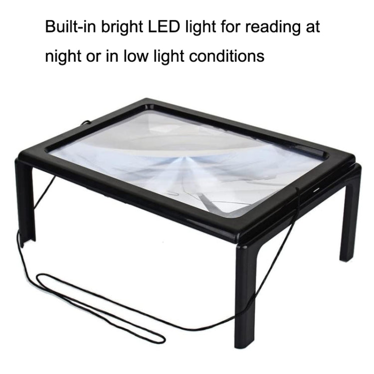 WJ10015 Lectura de página completa Luz LED Soporte plegable tridimensional Lupa, 3X Magnifying Glass