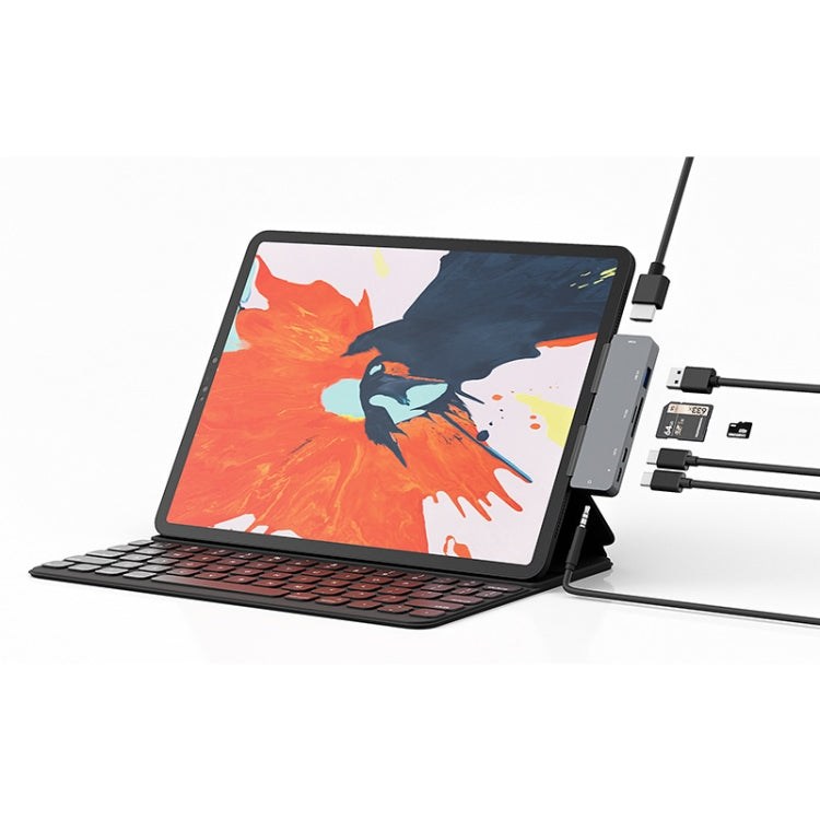 Para IPad Pro 7 en 1 HDMI 4K + Audio de 3,5 mm + SD/TF+ 1 USB 3.0 + USB-C/Tipo-C + Estación de acoplamiento PD USB-C, For IPad Pro 7-In-1