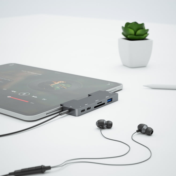 Para IPad Pro 7 en 1 HDMI 4K + Audio de 3,5 mm + SD/TF+ 1 USB 3.0 + USB-C/Tipo-C + Estación de acoplamiento PD USB-C, For IPad Pro 7-In-1