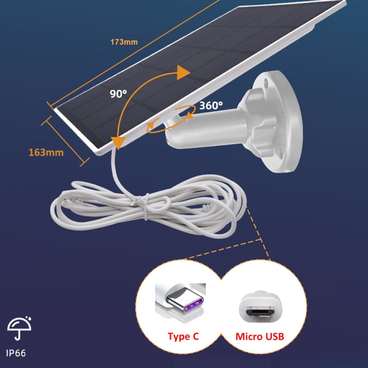Soporte de panel solar para cámara exterior de silicio monocristalino de 5W Interfaz USB y tipo-C/USB-C
