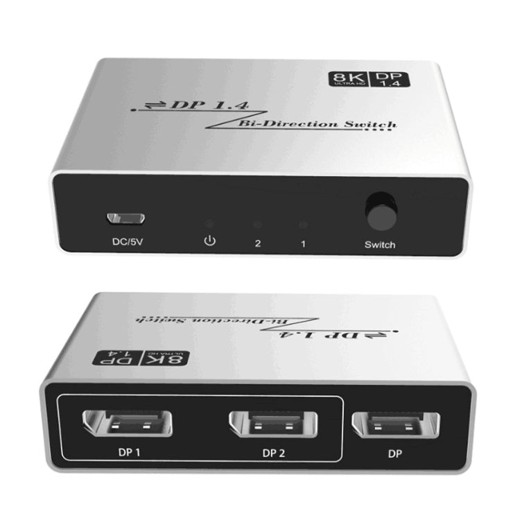 Conmutador bidireccional DP 8K 60HZ 1.4V 2 en 1 salida, 8K Switcher(Grey)