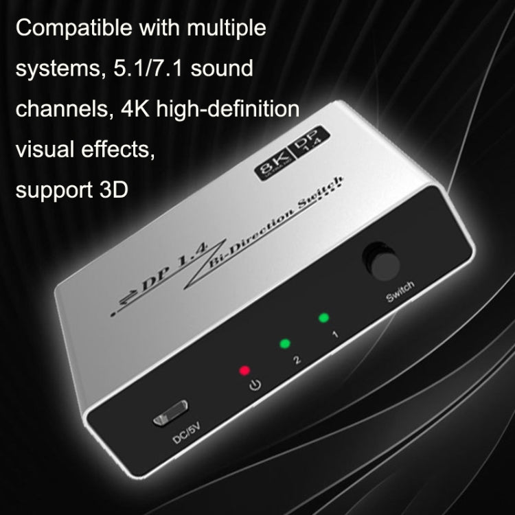 Conmutador bidireccional DP 8K 60HZ 1.4V 2 en 1 salida, 8K Switcher(Grey)