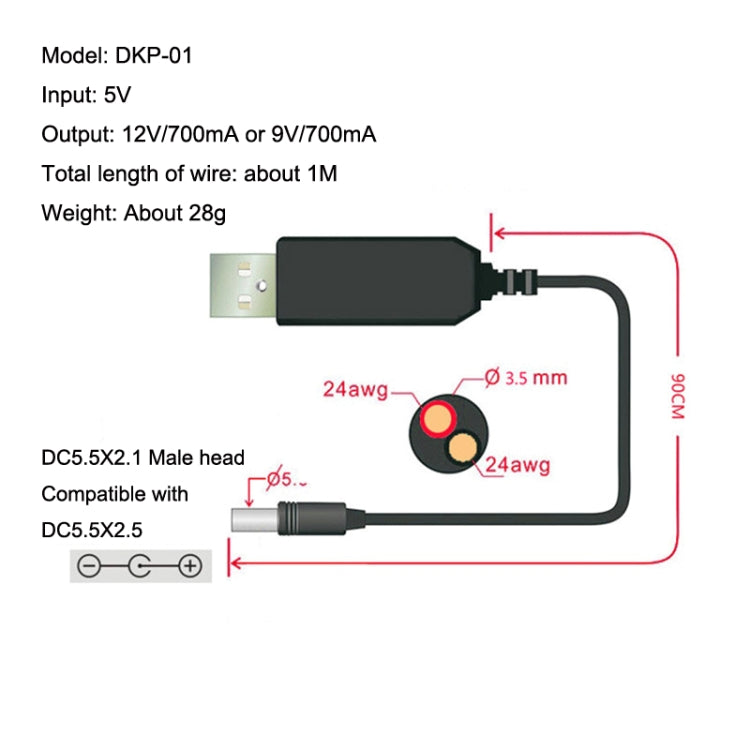 Cable de alimentación móvil USB Booster Line, 2pcs DC 5V to 9V, 2pcs DC 5V to 12V
