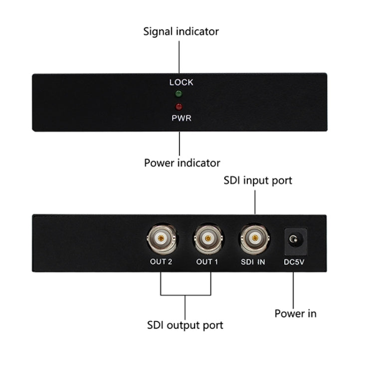 1 entrada 2 salidas SD-SDI / HD-SDI / 3G-SDI Amplificador de distribución Video SDI Splitter, 1 In 2 Out