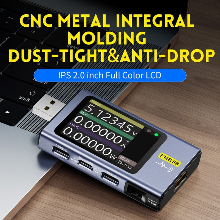 FNIRSI FNB58 Amperímetro de voltaje USB TYPE-C Probador de potencia de carga rápida, Bluetooth, Without Bluetooth