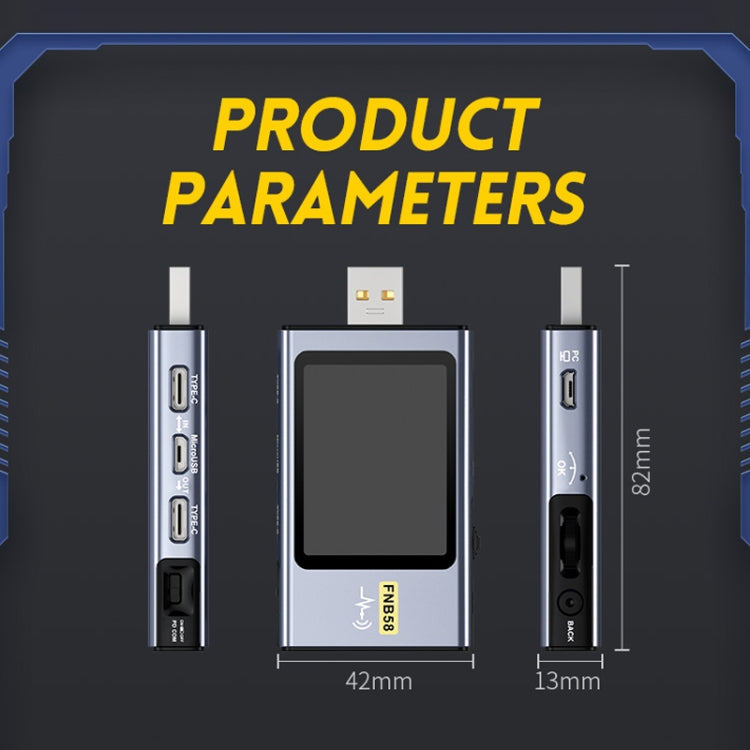 FNIRSI FNB58 Amperímetro de voltaje USB TYPE-C Probador de potencia de carga rápida, Bluetooth, Without Bluetooth